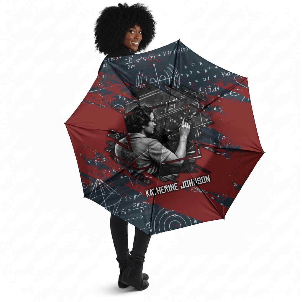 Katherine Johnson Umbrella with Chalkboard Math Scene, Verify the Numbers Quote and Space Orbit - African Pride
