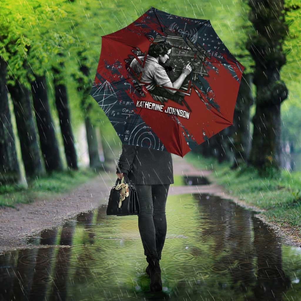 Katherine Johnson Umbrella with Chalkboard Math Scene, Verify the Numbers Quote and Space Orbit - African Pride