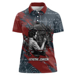 Katherine Johnson Women Polo Shirt with Chalkboard Math Scene, Verify the Numbers Quote and Space Orbit - African Pride