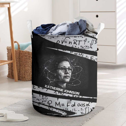 Katherine Johnson Laundry Basket with Orbital Space Portrait, Historic NASA Launch Dates and Physics - African Pride