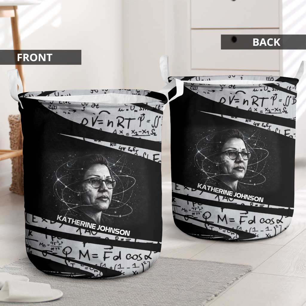 Katherine Johnson Laundry Basket with Orbital Space Portrait, Historic NASA Launch Dates and Physics - African Pride