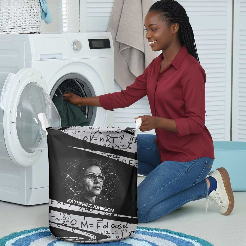 Katherine Johnson Laundry Basket with Orbital Space Portrait, Historic NASA Launch Dates and Physics - African Pride