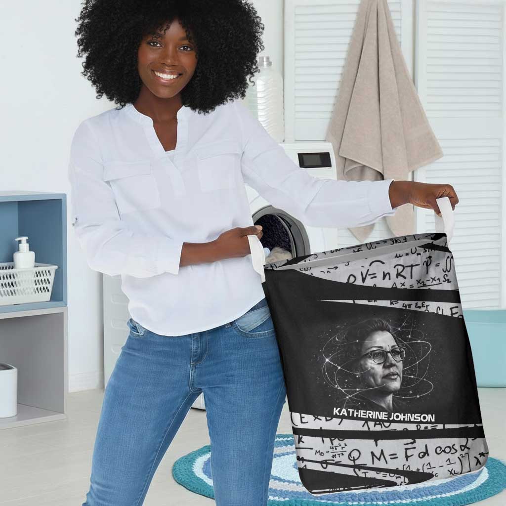 Katherine Johnson Laundry Basket with Orbital Space Portrait, Historic NASA Launch Dates and Physics - African Pride