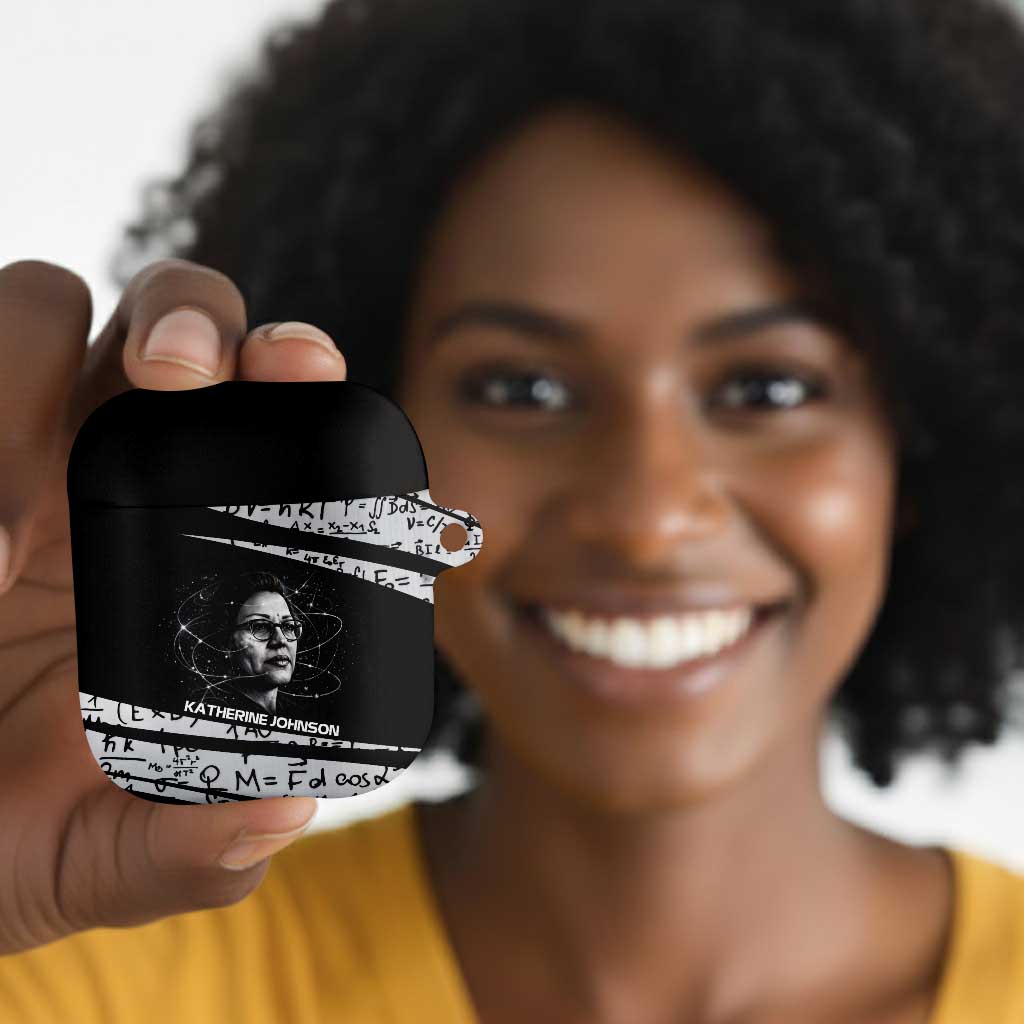 Katherine Johnson AirPods Case with Orbital Space Portrait, Historic NASA Launch Dates and Physics - African Pride
