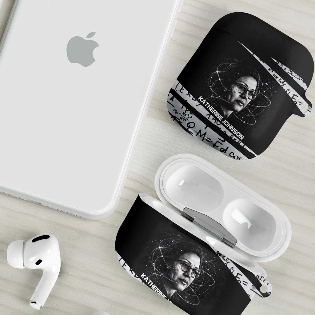 Katherine Johnson AirPods Case with Orbital Space Portrait, Historic NASA Launch Dates and Physics - African Pride