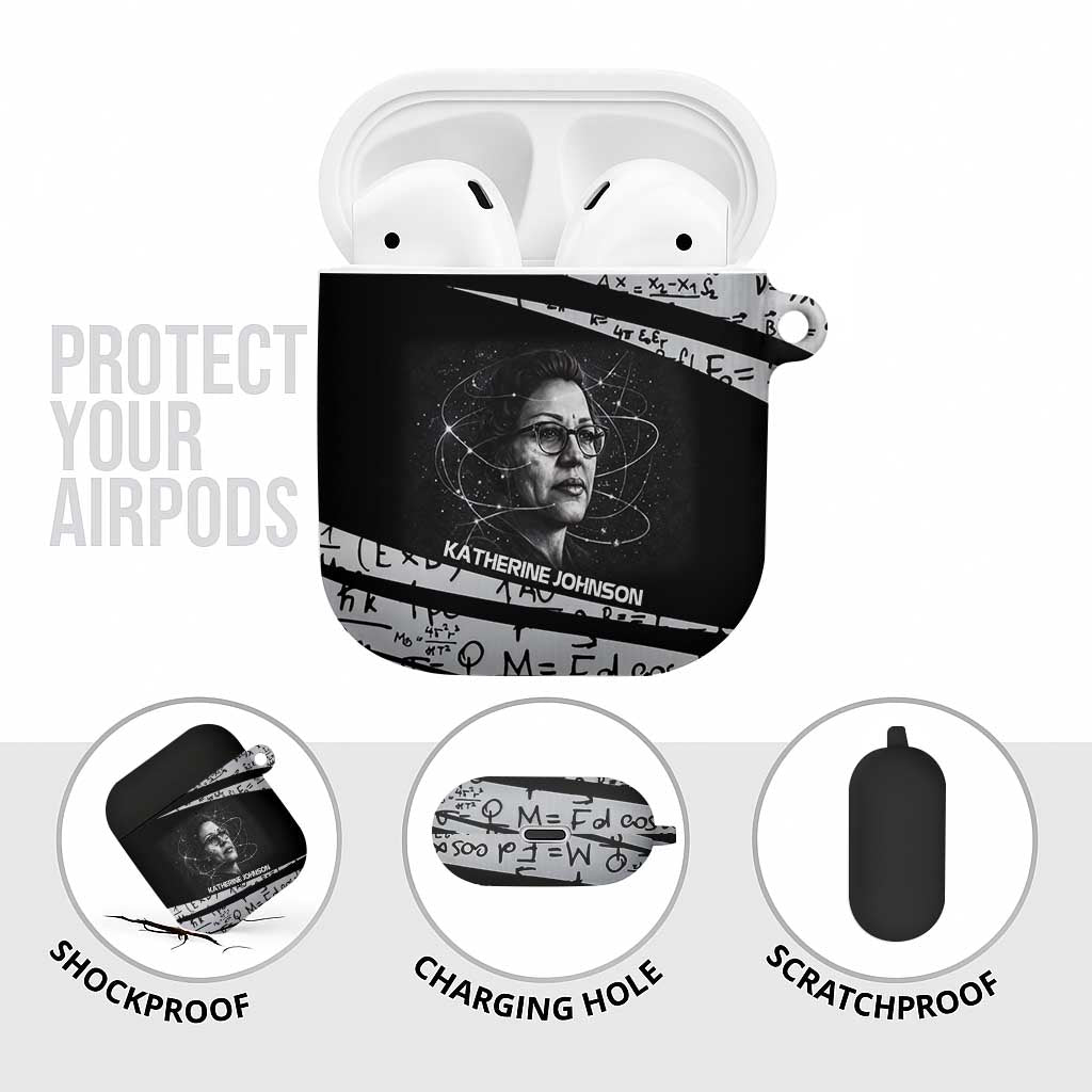 Katherine Johnson AirPods Case with Orbital Space Portrait, Historic NASA Launch Dates and Physics - African Pride