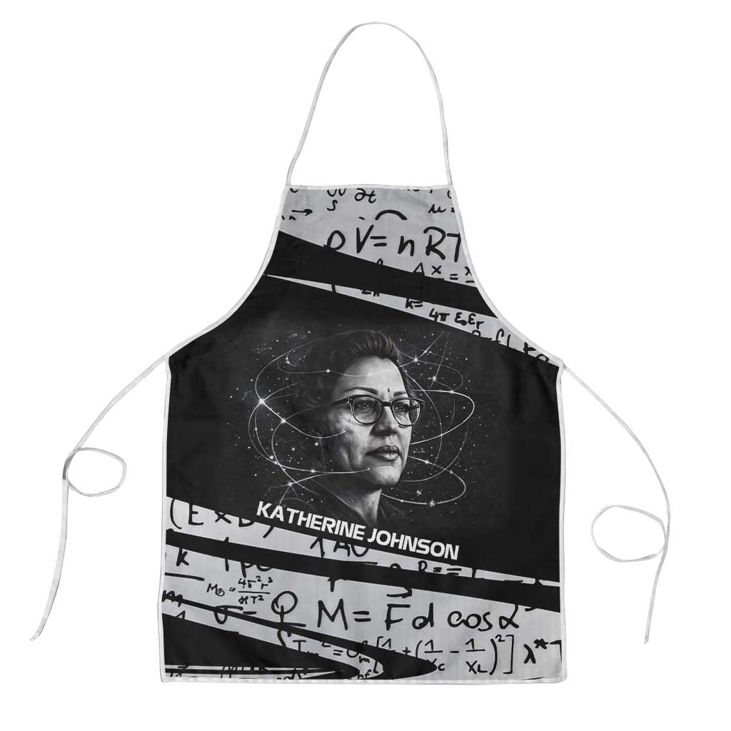 Katherine Johnson Apron with Orbital Space Portrait, Historic NASA Launch Dates and Physics - African Pride