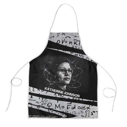 Katherine Johnson Apron with Orbital Space Portrait, Historic NASA Launch Dates and Physics - African Pride