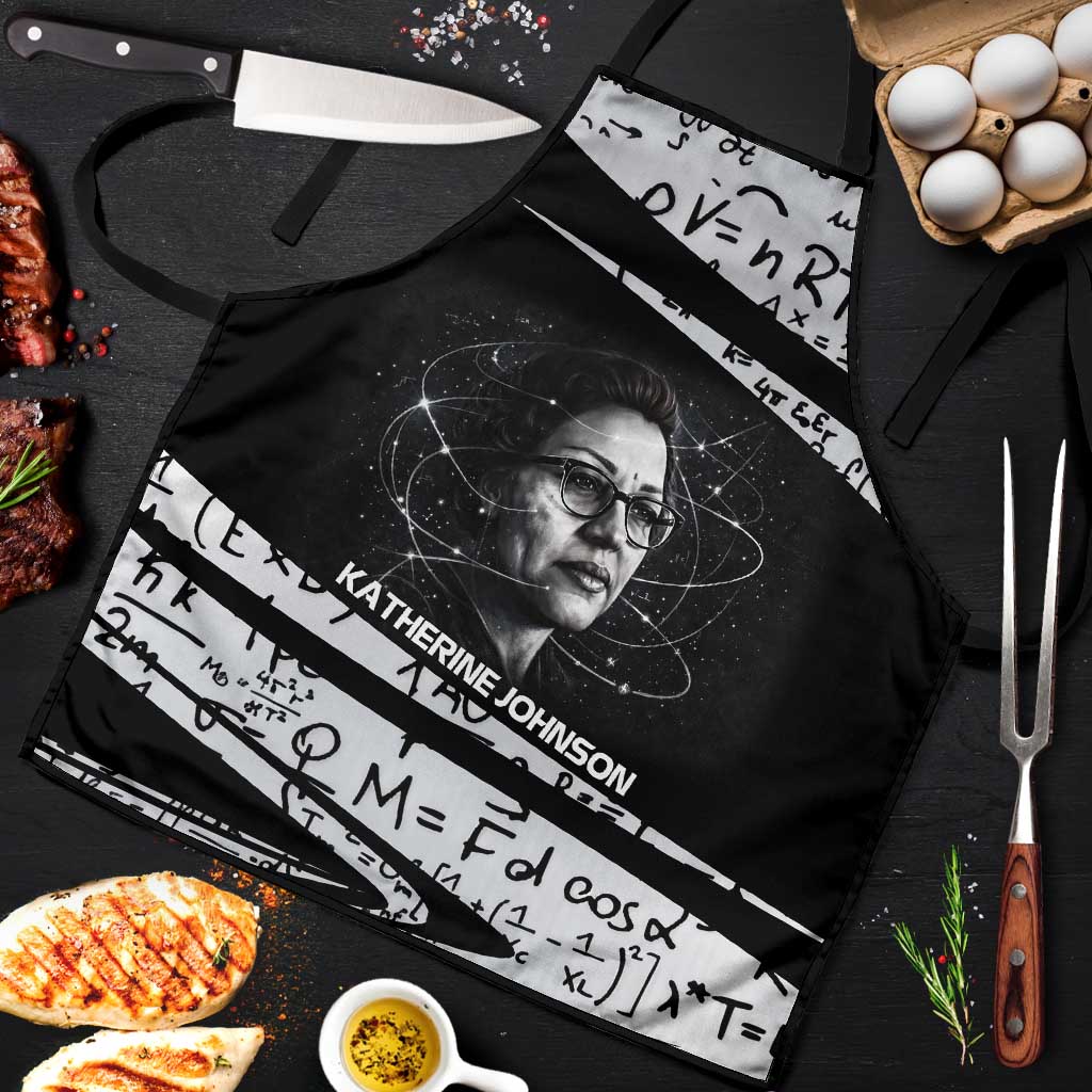 Katherine Johnson Apron with Orbital Space Portrait, Historic NASA Launch Dates and Physics - African Pride