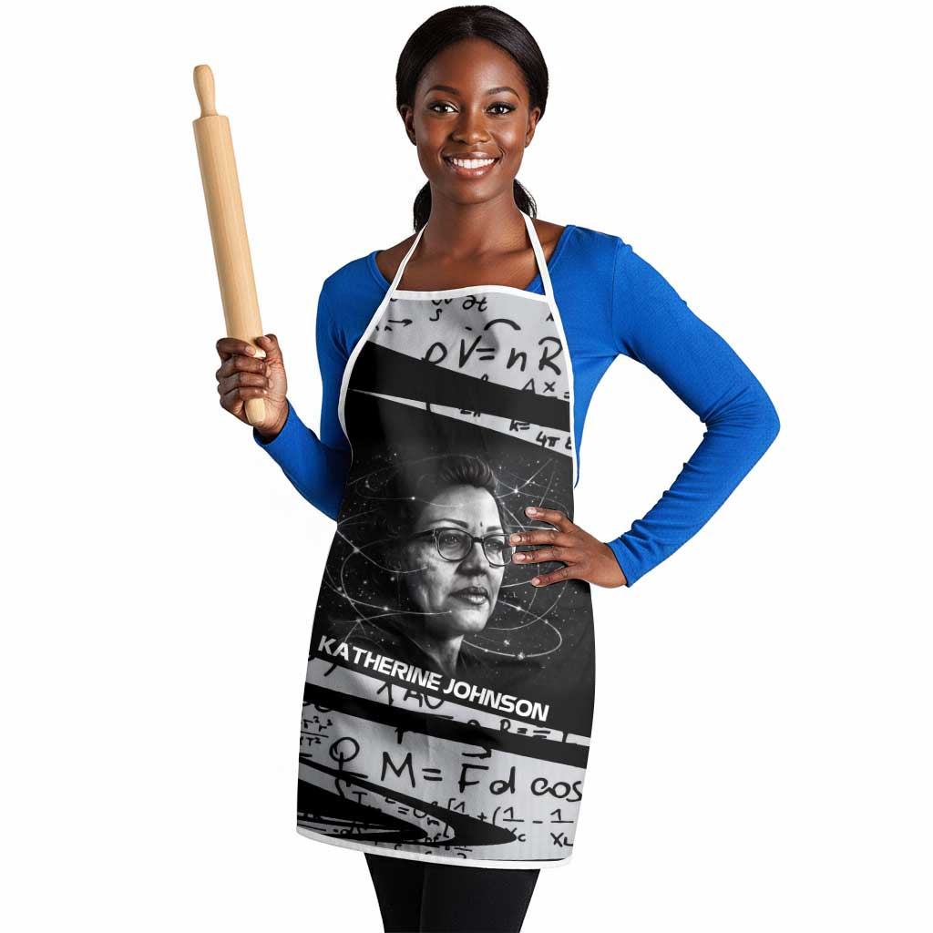 Katherine Johnson Apron with Orbital Space Portrait, Historic NASA Launch Dates and Physics - African Pride