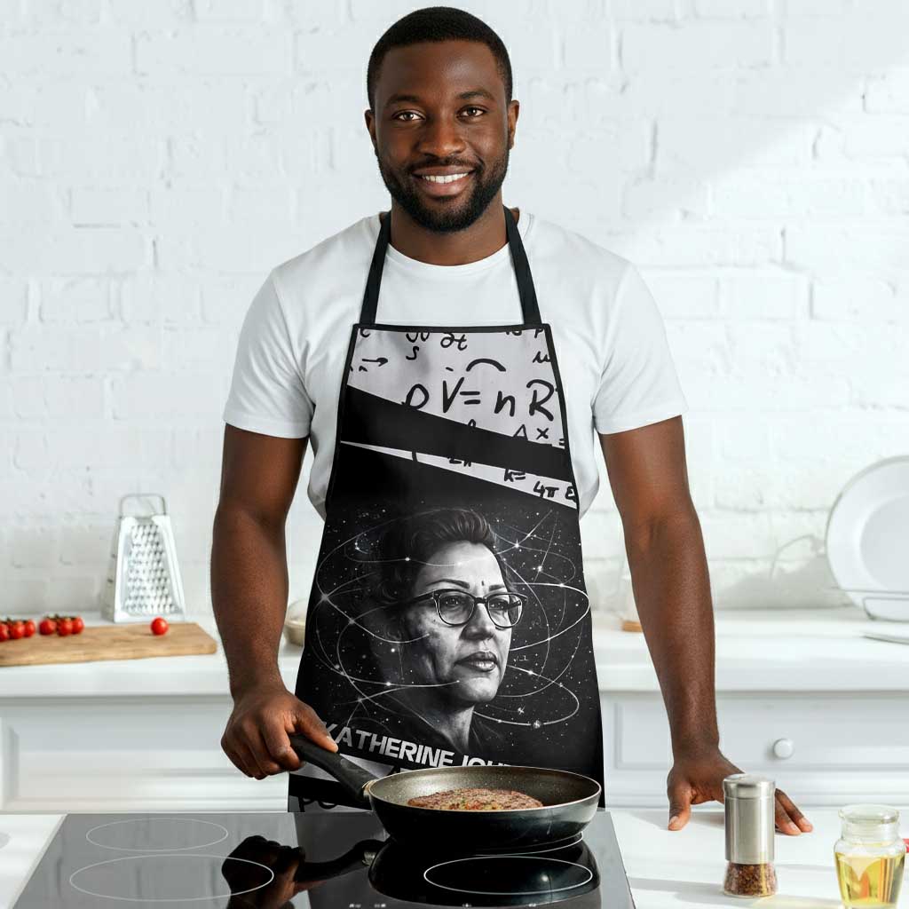 Katherine Johnson Apron with Orbital Space Portrait, Historic NASA Launch Dates and Physics - African Pride