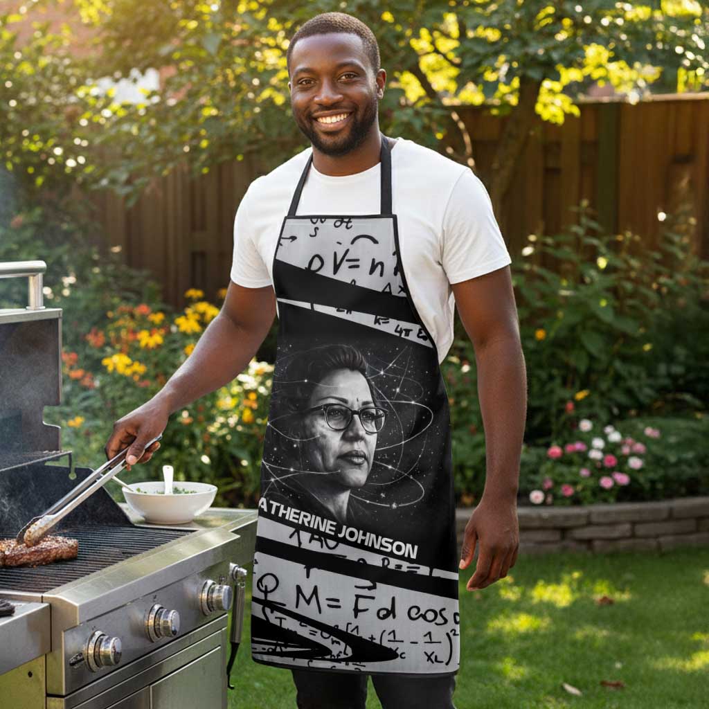 Katherine Johnson Apron with Orbital Space Portrait, Historic NASA Launch Dates and Physics - African Pride