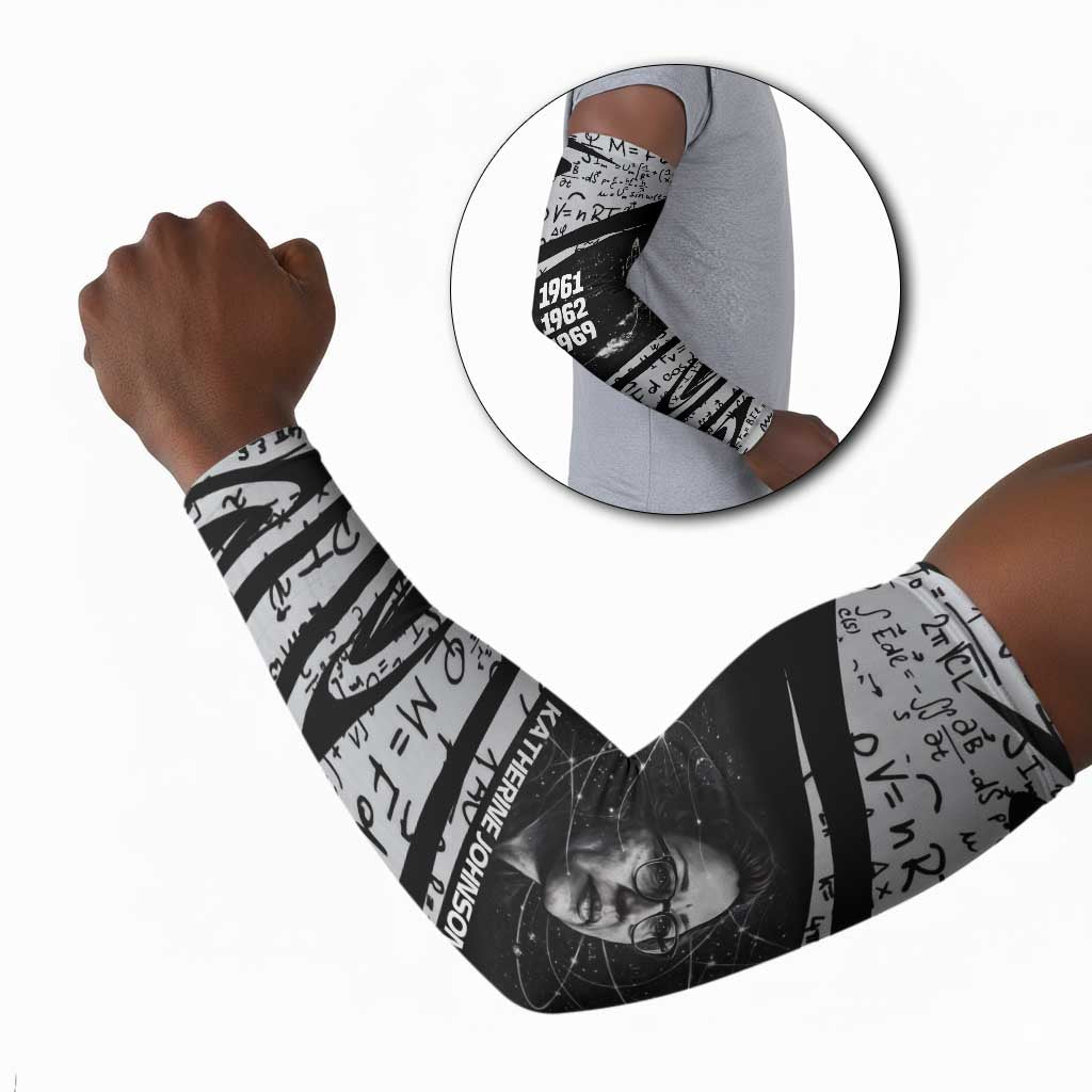 Katherine Johnson Arm Sleeves with Orbital Space Portrait, Historic NASA Launch Dates and Physics - African Pride