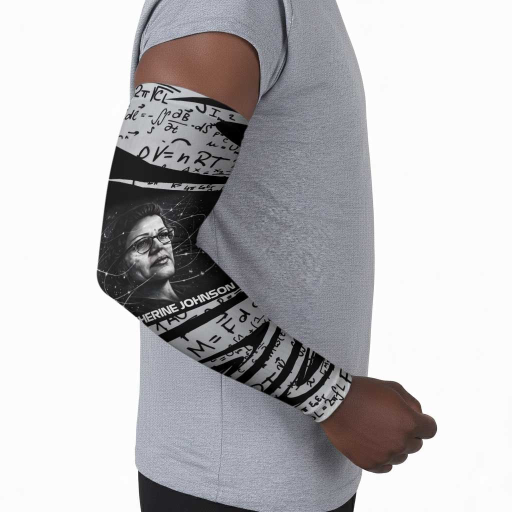 Katherine Johnson Arm Sleeves with Orbital Space Portrait, Historic NASA Launch Dates and Physics - African Pride