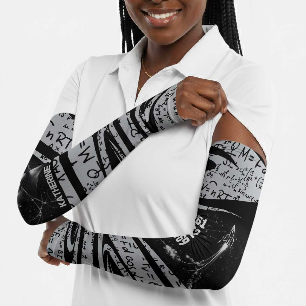 Katherine Johnson Arm Sleeves with Orbital Space Portrait, Historic NASA Launch Dates and Physics - African Pride