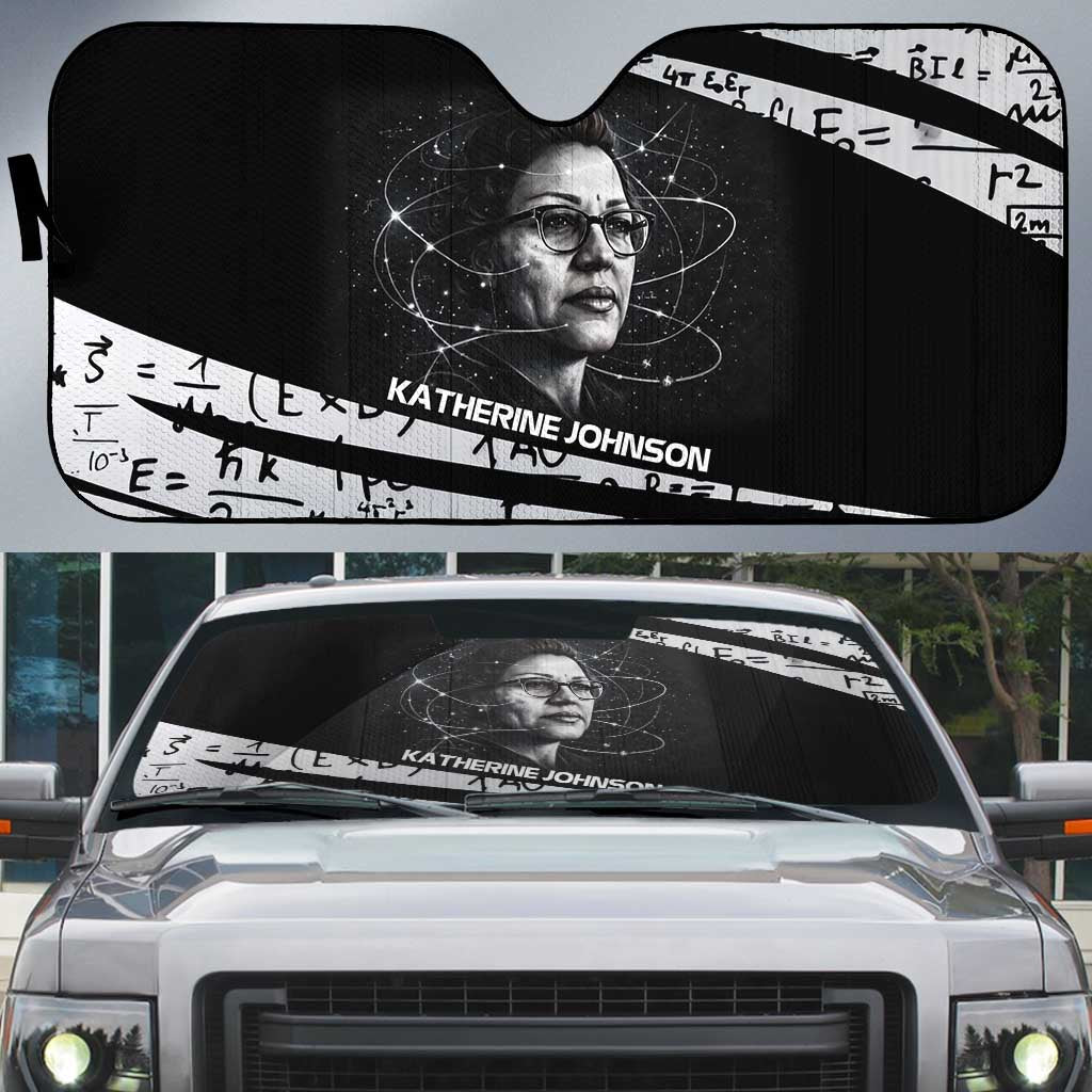 Katherine Johnson Auto Sun Shade with Orbital Space Portrait, Historic NASA Launch Dates and Physics - African Pride