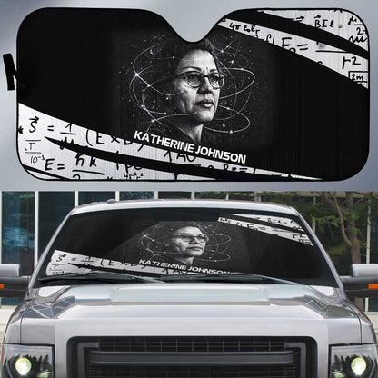 Katherine Johnson Auto Sun Shade with Orbital Space Portrait, Historic NASA Launch Dates and Physics - African Pride
