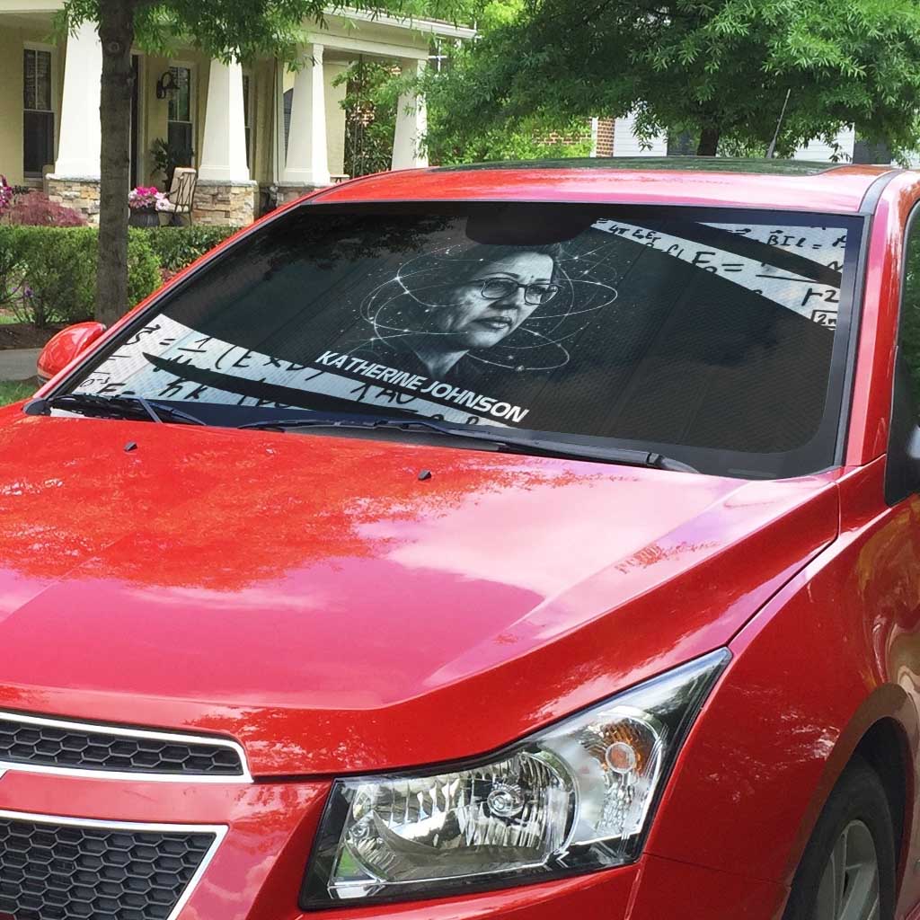 Katherine Johnson Auto Sun Shade with Orbital Space Portrait, Historic NASA Launch Dates and Physics - African Pride