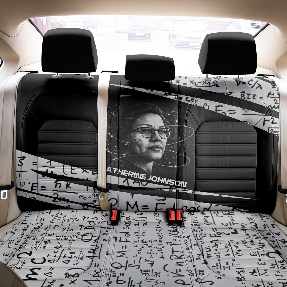 Katherine Johnson Back Car Seat Cover with Orbital Space Portrait, Historic NASA Launch Dates and Physics - African Pride