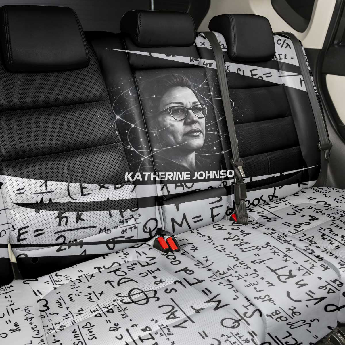 Katherine Johnson Back Car Seat Cover with Orbital Space Portrait, Historic NASA Launch Dates and Physics - African Pride