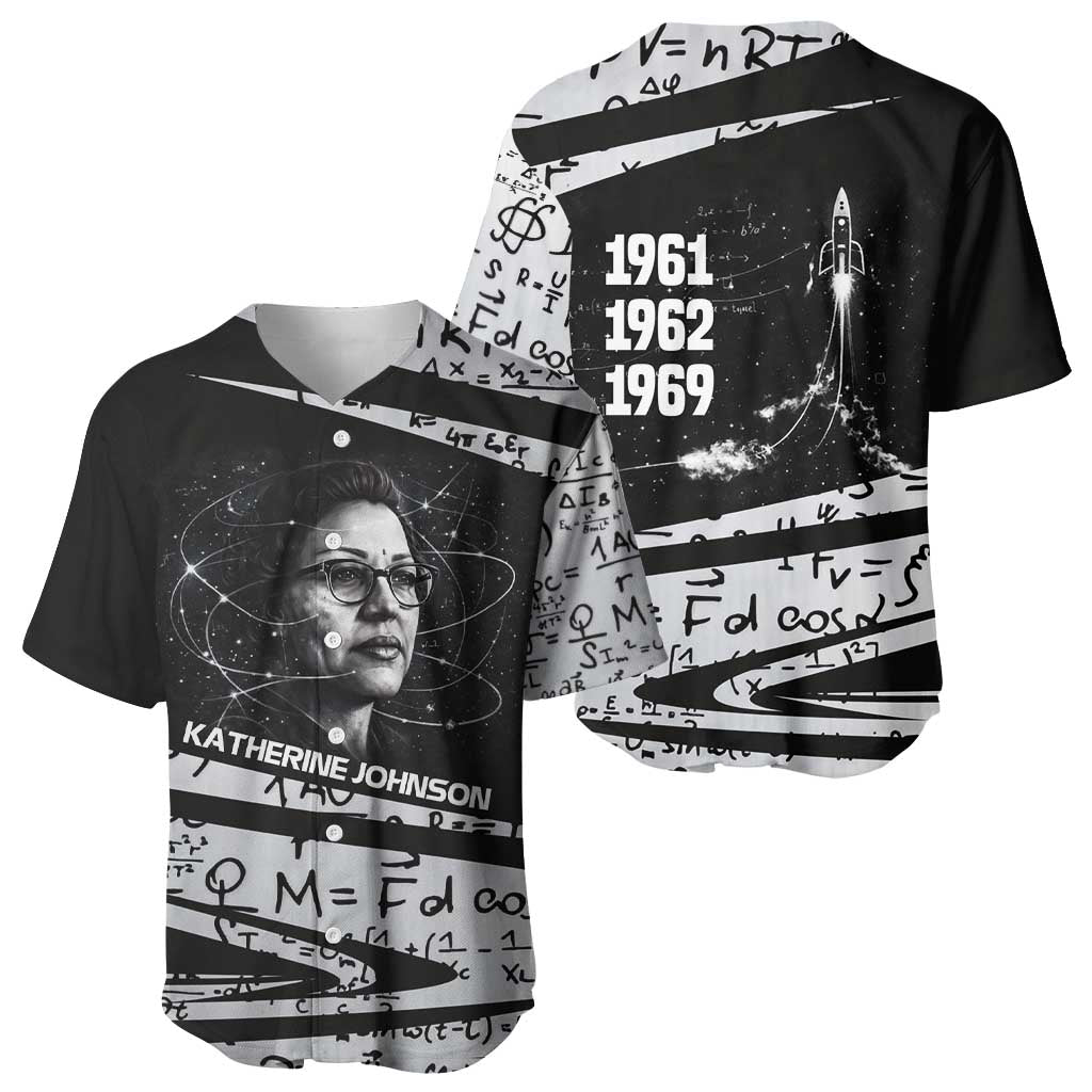 Katherine Johnson Baseball Jersey with Orbital Space Portrait, Historic NASA Launch Dates and Physics - African Pride