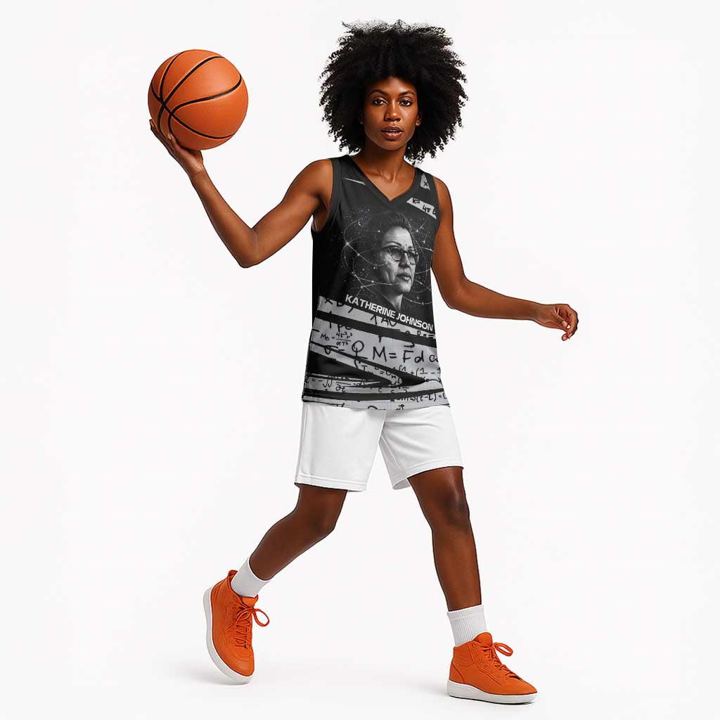 Katherine Johnson Basketball Jersey with Orbital Space Portrait, Historic NASA Launch Dates and Physics - African Pride