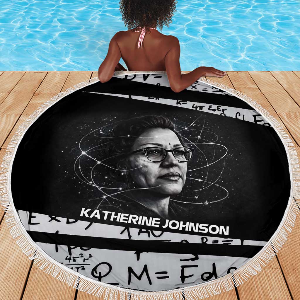 Katherine Johnson Beach Blanket with Orbital Space Portrait, Historic NASA Launch Dates and Physics - African Pride