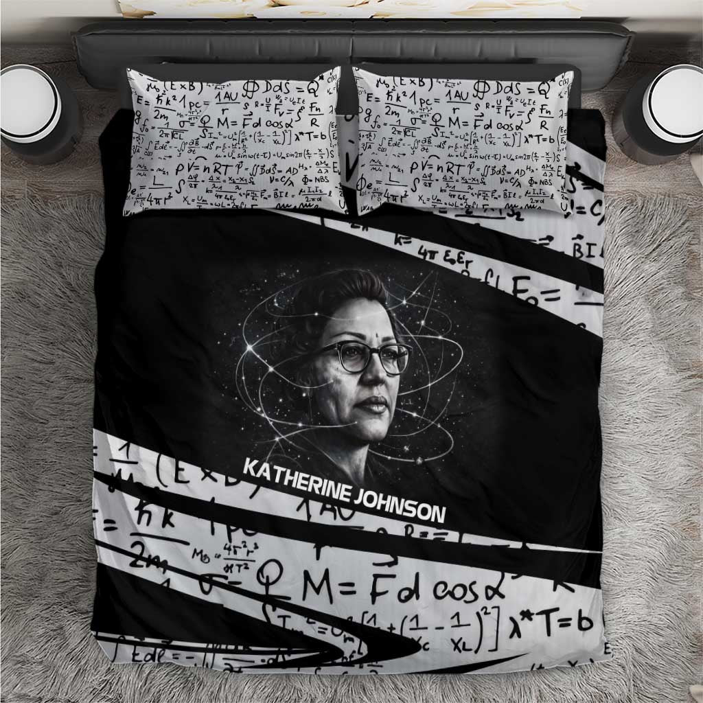 Katherine Johnson Bedding Set with Orbital Space Portrait, Historic NASA Launch Dates and Physics - African Pride