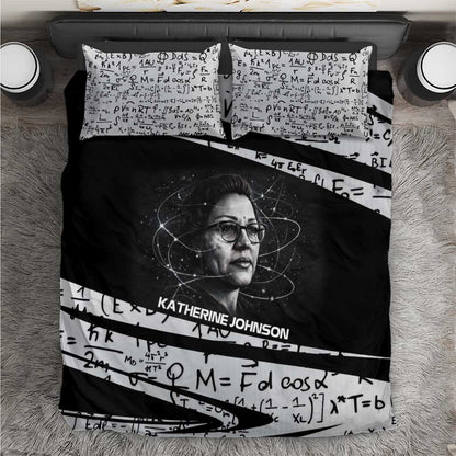 Katherine Johnson Bedding Set with Orbital Space Portrait, Historic NASA Launch Dates and Physics - African Pride