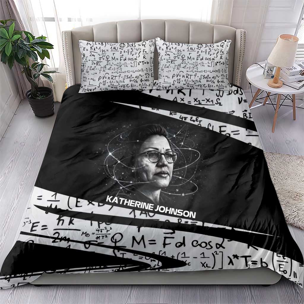 Katherine Johnson Bedding Set with Orbital Space Portrait, Historic NASA Launch Dates and Physics - African Pride