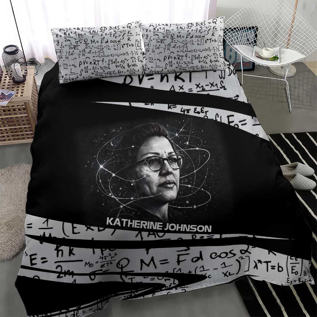 Katherine Johnson Bedding Set with Orbital Space Portrait, Historic NASA Launch Dates and Physics - African Pride