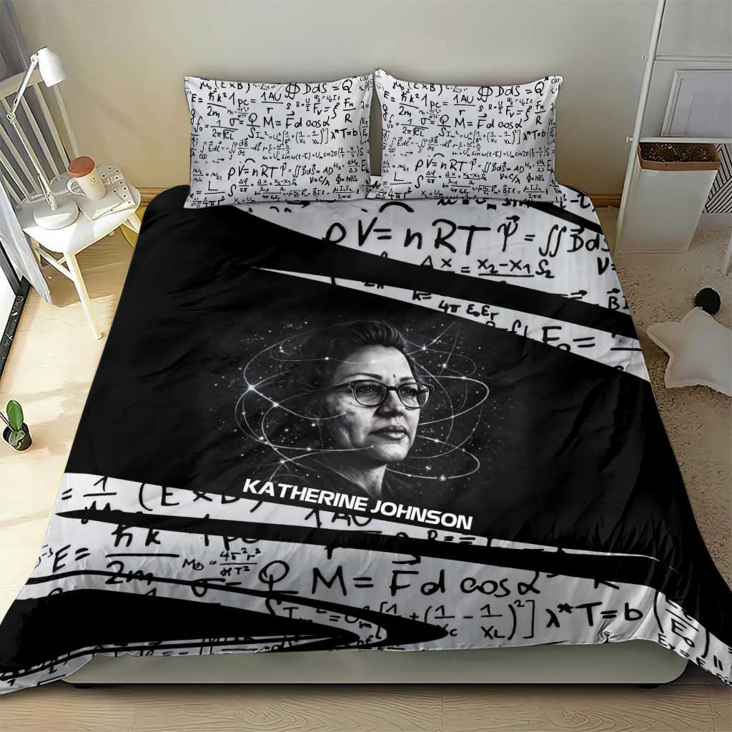 Katherine Johnson Bedding Set with Orbital Space Portrait, Historic NASA Launch Dates and Physics - African Pride