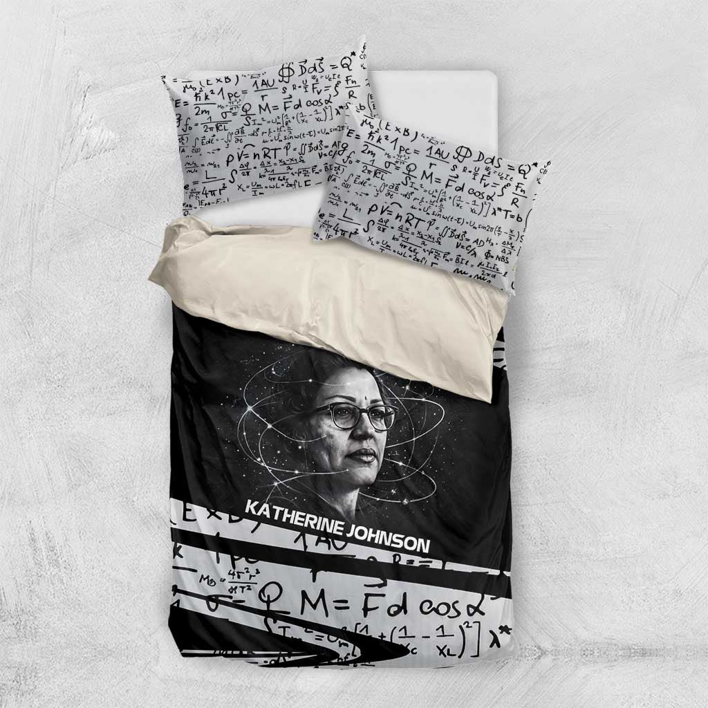 Katherine Johnson Bedding Set with Orbital Space Portrait, Historic NASA Launch Dates and Physics - African Pride