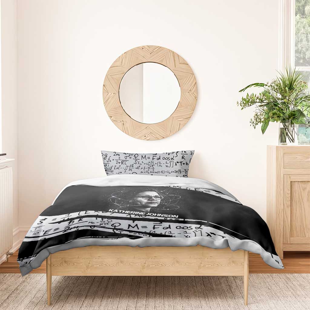 Katherine Johnson Bedding Set with Orbital Space Portrait, Historic NASA Launch Dates and Physics - African Pride