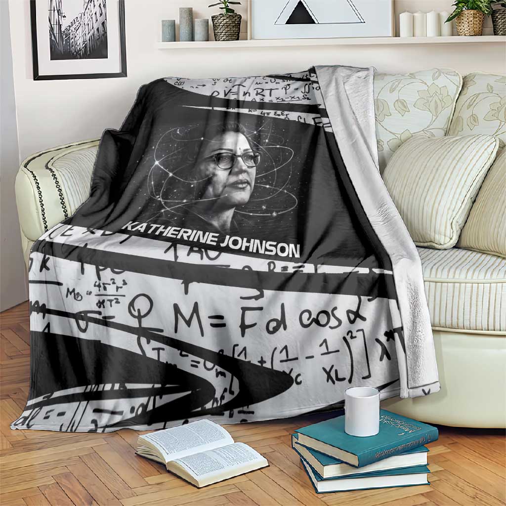 Katherine Johnson Blanket with Orbital Space Portrait, Historic NASA Launch Dates and Physics - African Pride