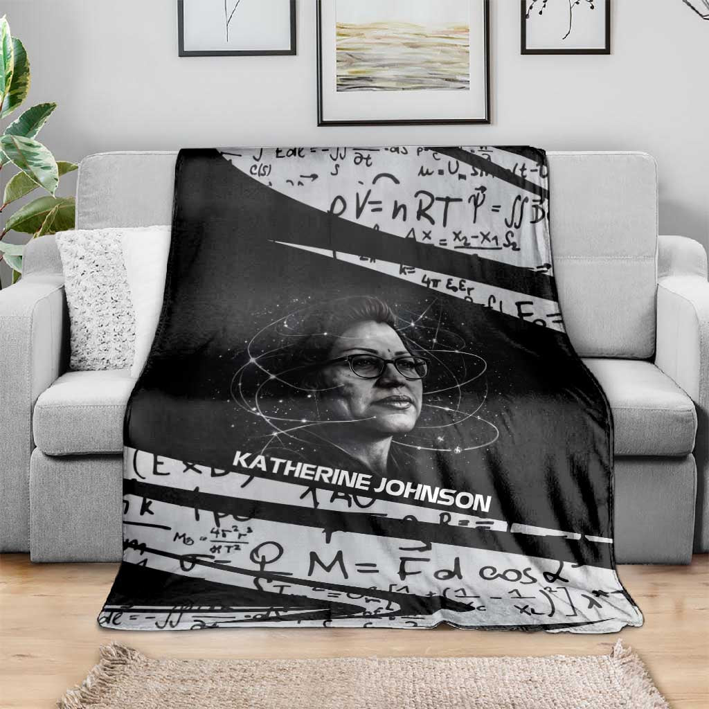 Katherine Johnson Blanket with Orbital Space Portrait, Historic NASA Launch Dates and Physics - African Pride