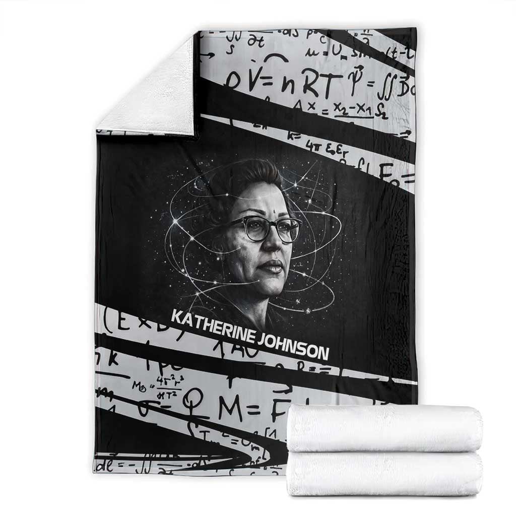 Katherine Johnson Blanket with Orbital Space Portrait, Historic NASA Launch Dates and Physics - African Pride
