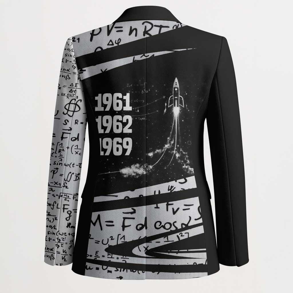 Katherine Johnson Blazer with Orbital Space Portrait, Historic NASA Launch Dates and Physics - African Pride
