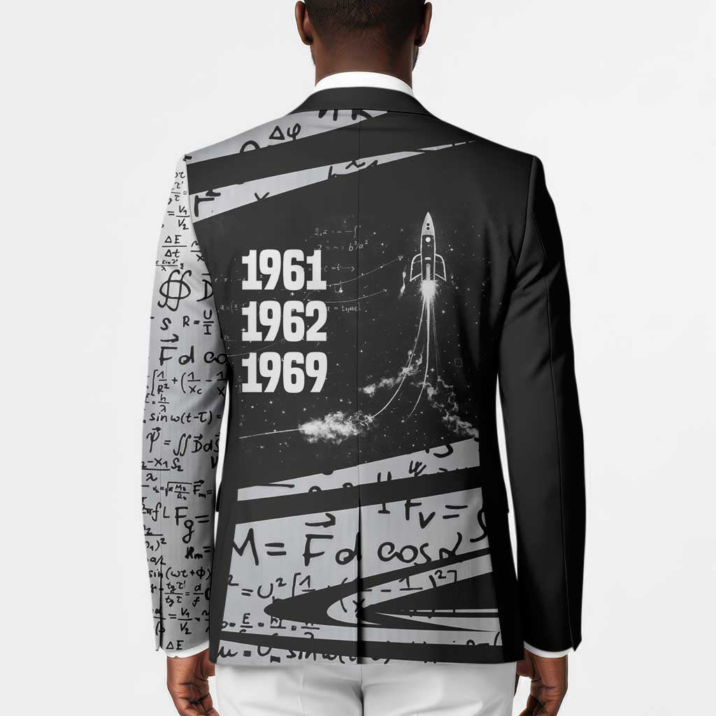 Katherine Johnson Blazer with Orbital Space Portrait, Historic NASA Launch Dates and Physics - African Pride