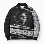 Katherine Johnson Bomber Puffer Jacket with Orbital Space Portrait, Historic NASA Launch Dates and Physics - African Pride
