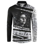 Katherine Johnson Button Sweatshirt with Orbital Space Portrait, Historic NASA Launch Dates and Physics