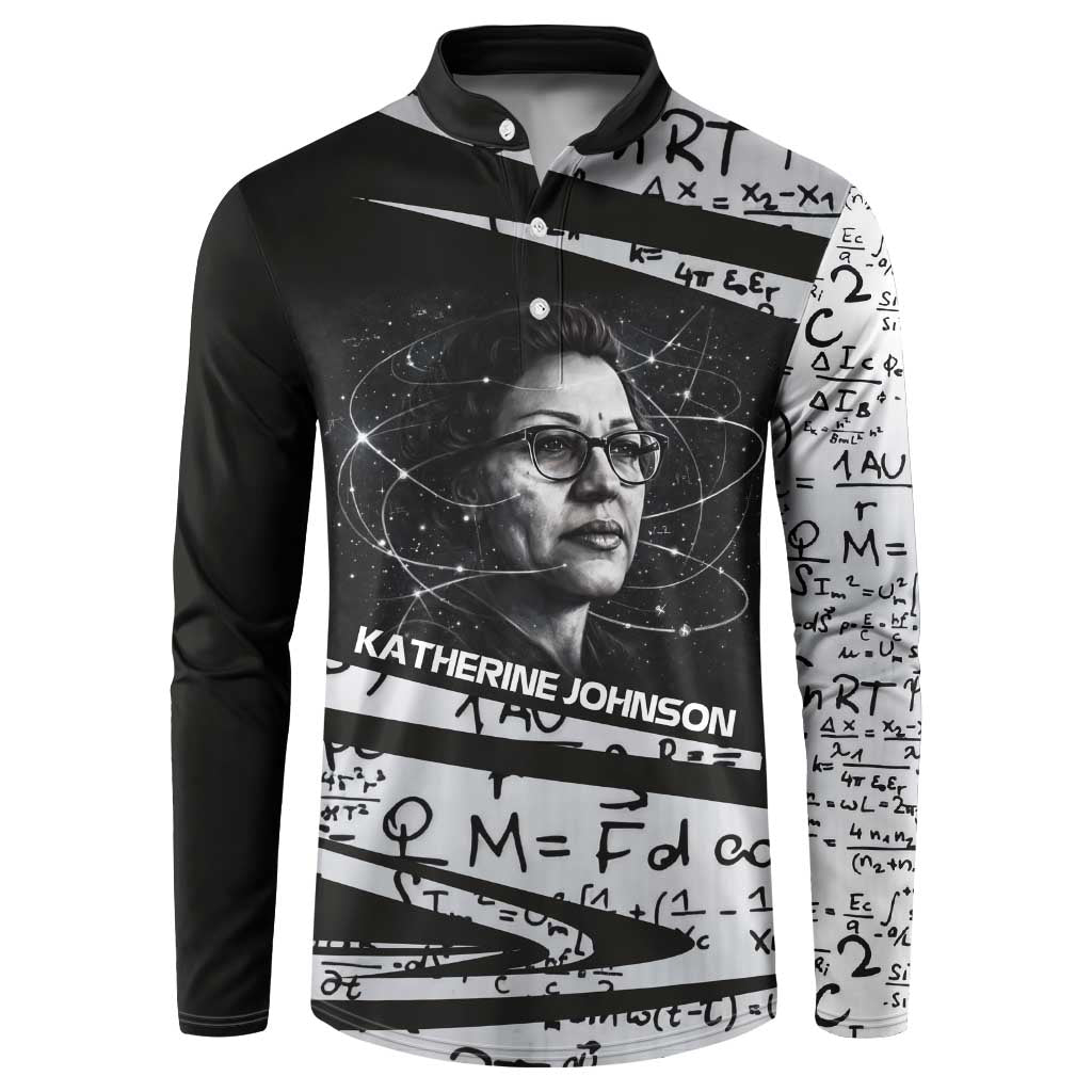 Katherine Johnson Button Sweatshirt with Orbital Space Portrait, Historic NASA Launch Dates and Physics