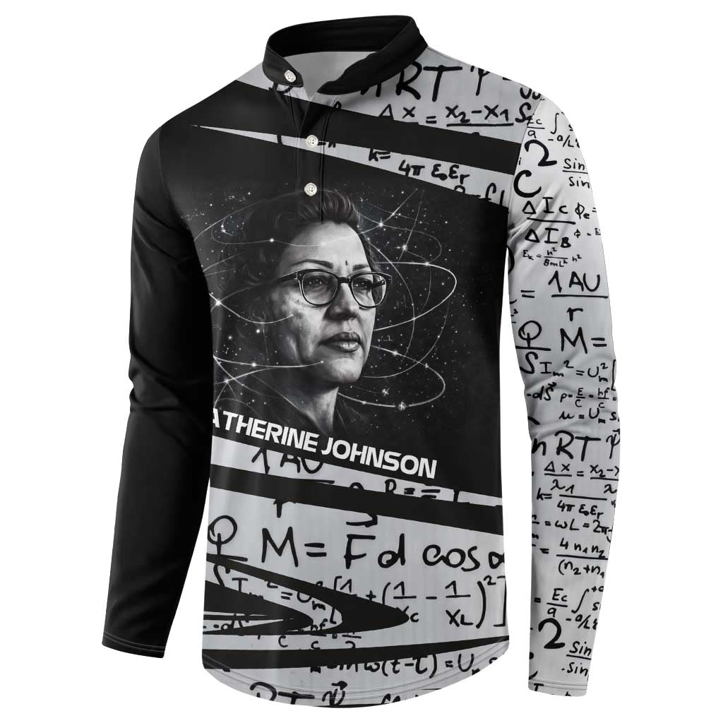 Katherine Johnson Button Sweatshirt with Orbital Space Portrait, Historic NASA Launch Dates and Physics