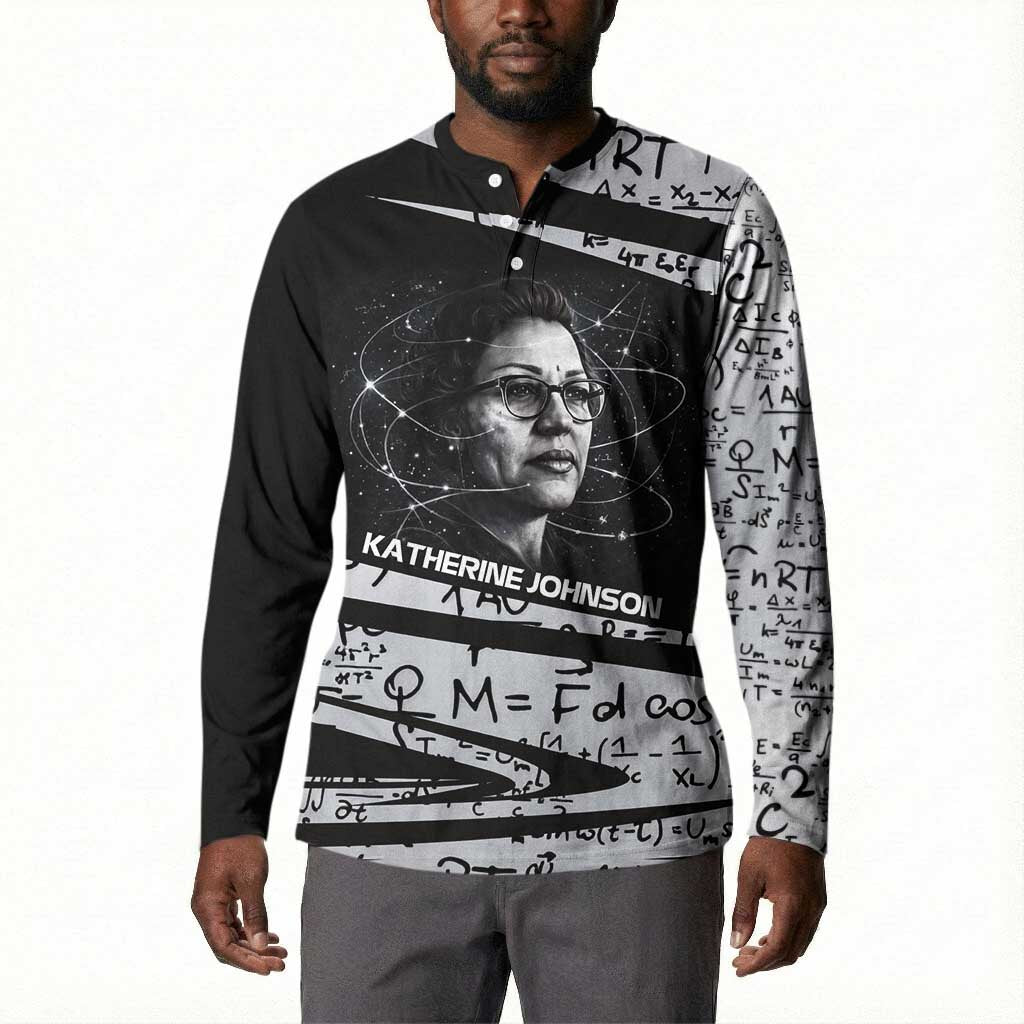 Katherine Johnson Button Sweatshirt with Orbital Space Portrait, Historic NASA Launch Dates and Physics