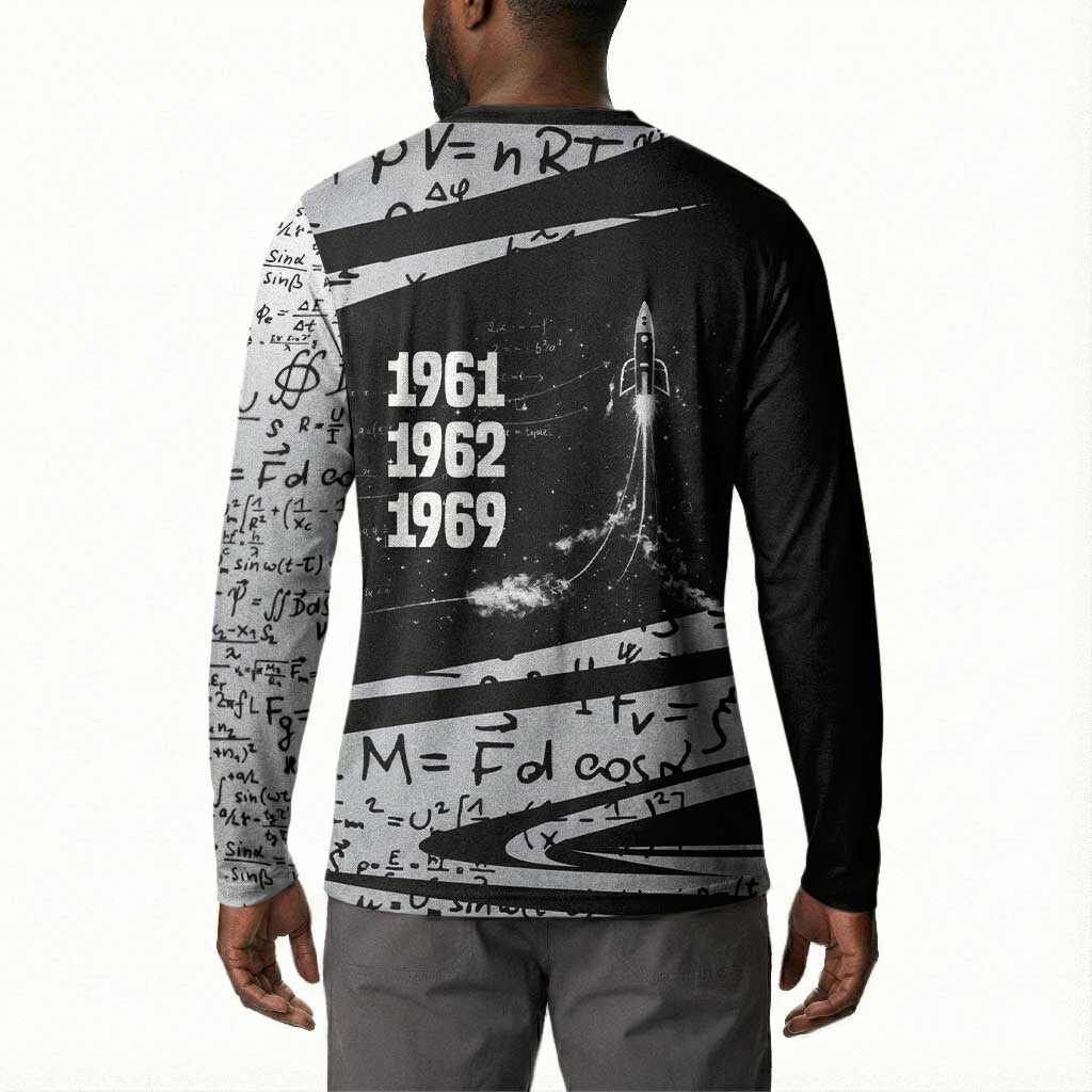 Katherine Johnson Button Sweatshirt with Orbital Space Portrait, Historic NASA Launch Dates and Physics
