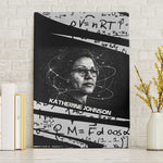 Katherine Johnson Canvas Wall Art with Orbital Space Portrait, Historic NASA Launch Dates and Physics - African Pride