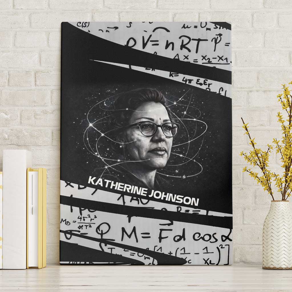 Katherine Johnson Canvas Wall Art with Orbital Space Portrait, Historic NASA Launch Dates and Physics - African Pride