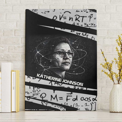 Katherine Johnson Canvas Wall Art with Orbital Space Portrait, Historic NASA Launch Dates and Physics - African Pride