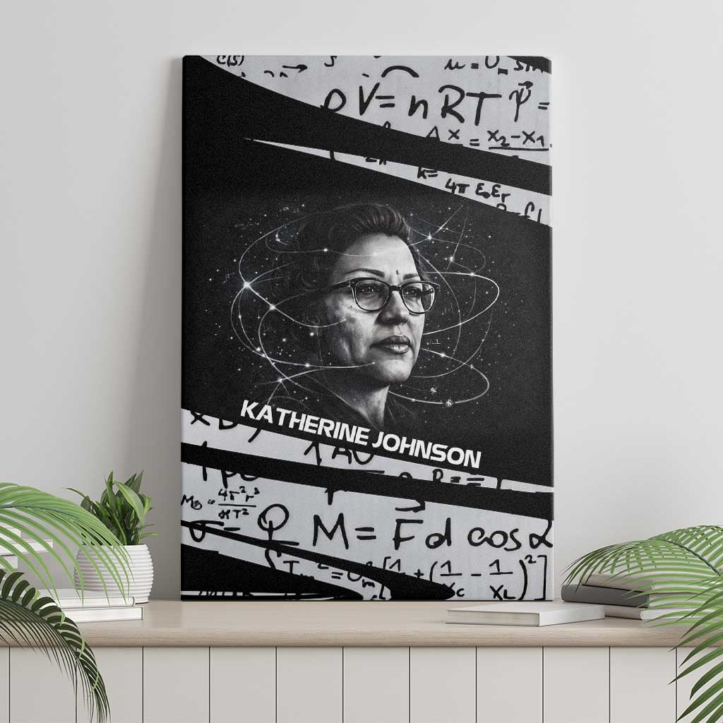 Katherine Johnson Canvas Wall Art with Orbital Space Portrait, Historic NASA Launch Dates and Physics - African Pride