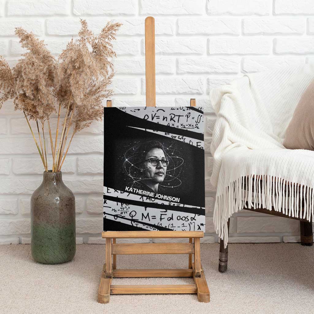 Katherine Johnson Canvas Wall Art with Orbital Space Portrait, Historic NASA Launch Dates and Physics - African Pride